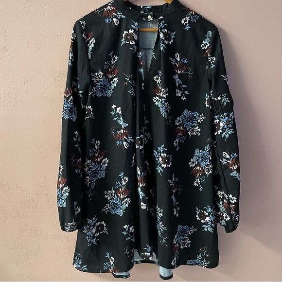 Black Floral BabyDoll Long Sleeve Dress Size M EUC - Picture 11 of 14